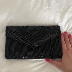 Carla Marchi Black Beaded Envelope Clutch with strap